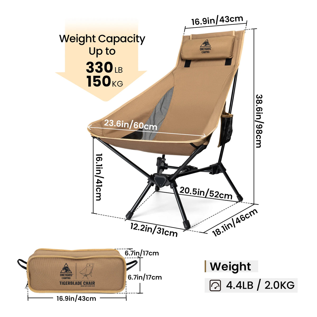 OneTigris Tigerblade Camping Chair High Backrest Relaxing Foldable Chair for Trekking Travel Fishing Beach Garden Longue Chair