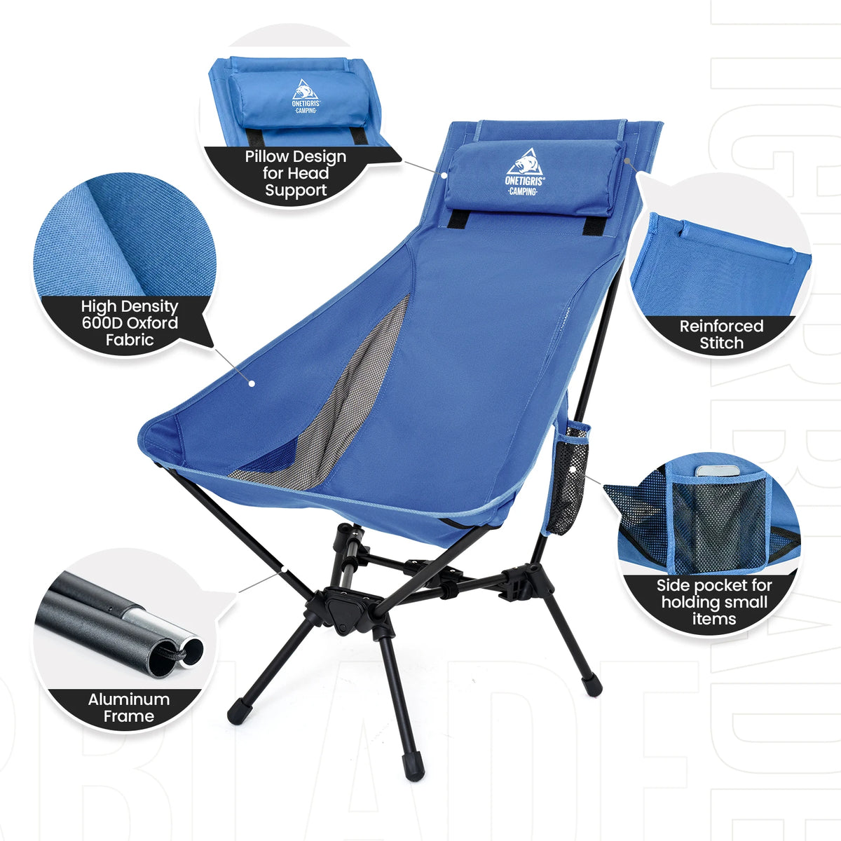 OneTigris Tigerblade Camping Chair High Backrest Relaxing Foldable Chair for Trekking Travel Fishing Beach Garden Longue Chair