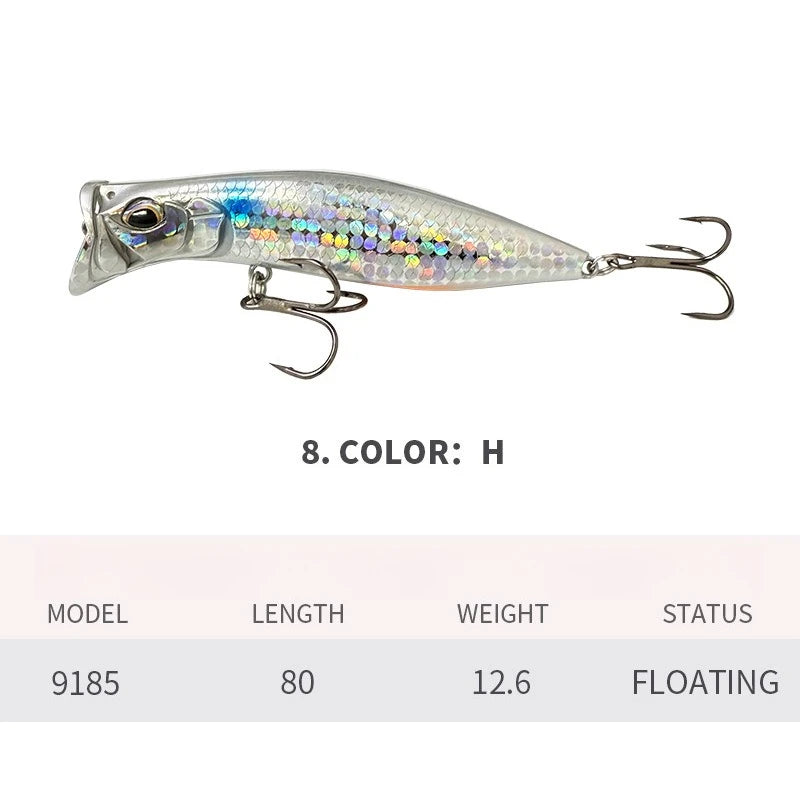 80mm 12.6g Surface Popper Fishing Lures Long Casting Artificial Bait Topwater Pencil Swimbait Wobblers Flounder Sea Bass Pike