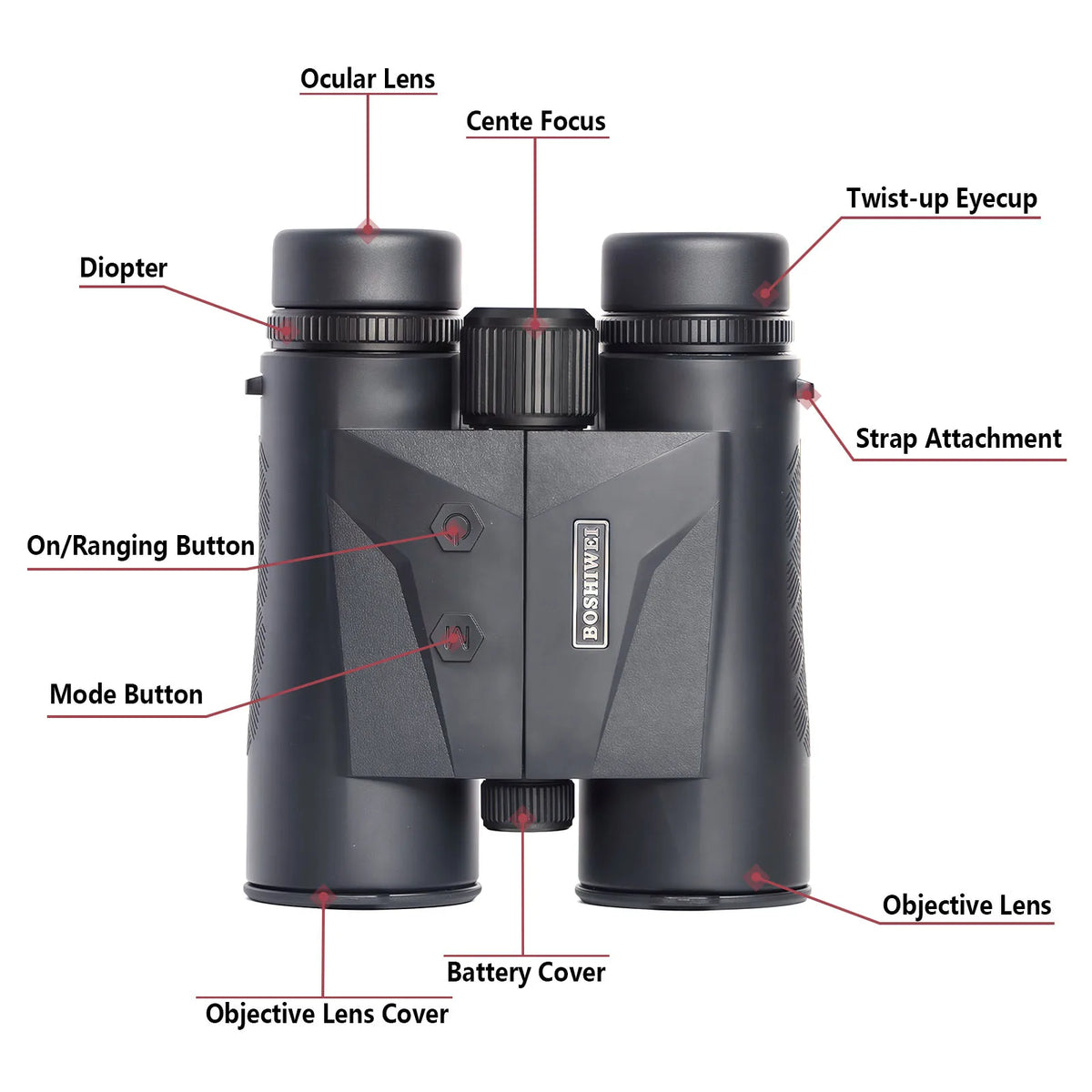 BOSHIWEI 10x42 Binoculars with Laser Rangefinder Professional Waterproof Binocular for Outdoor Hunting Engineering Measurement