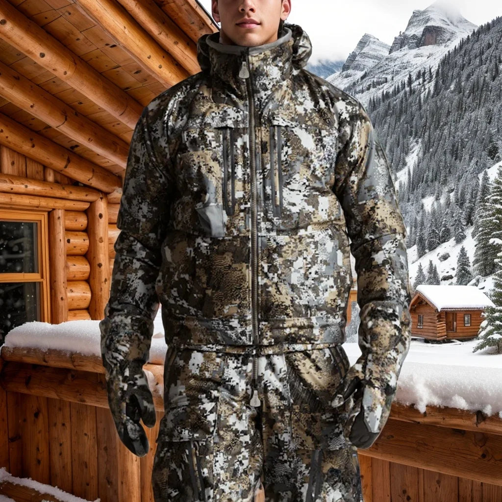 Ainfad Men's Fall Winter Camouflage Waterproof Insulation Fishing Incinerator Aerolite Jacket Hunting Clothing