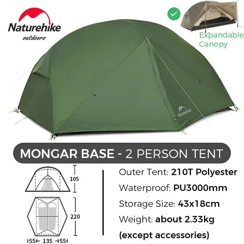 Naturehike Mongar UL/PRO 1 2 3 Person Tent Ultralight Waterproof Backpacking Tent Outdoor Portable Hiking Camping Sunshade