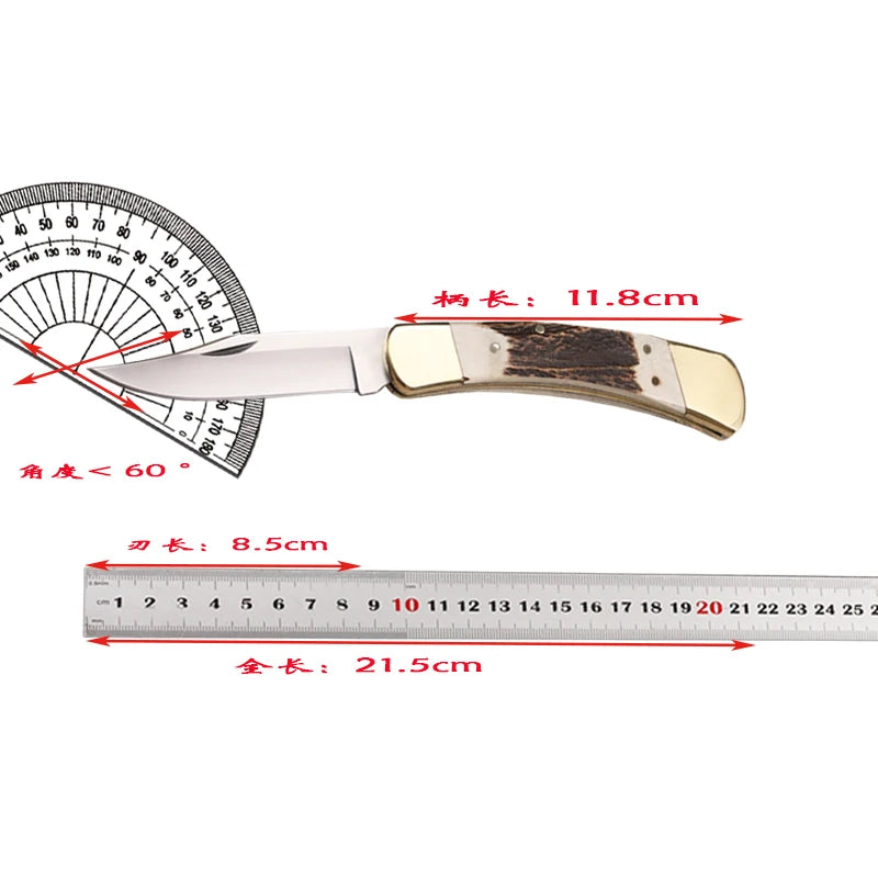 New 440C steel integrated brass sheet and deer horn handle outdoor camping fruit fishing pocket survival EDC cutting tool