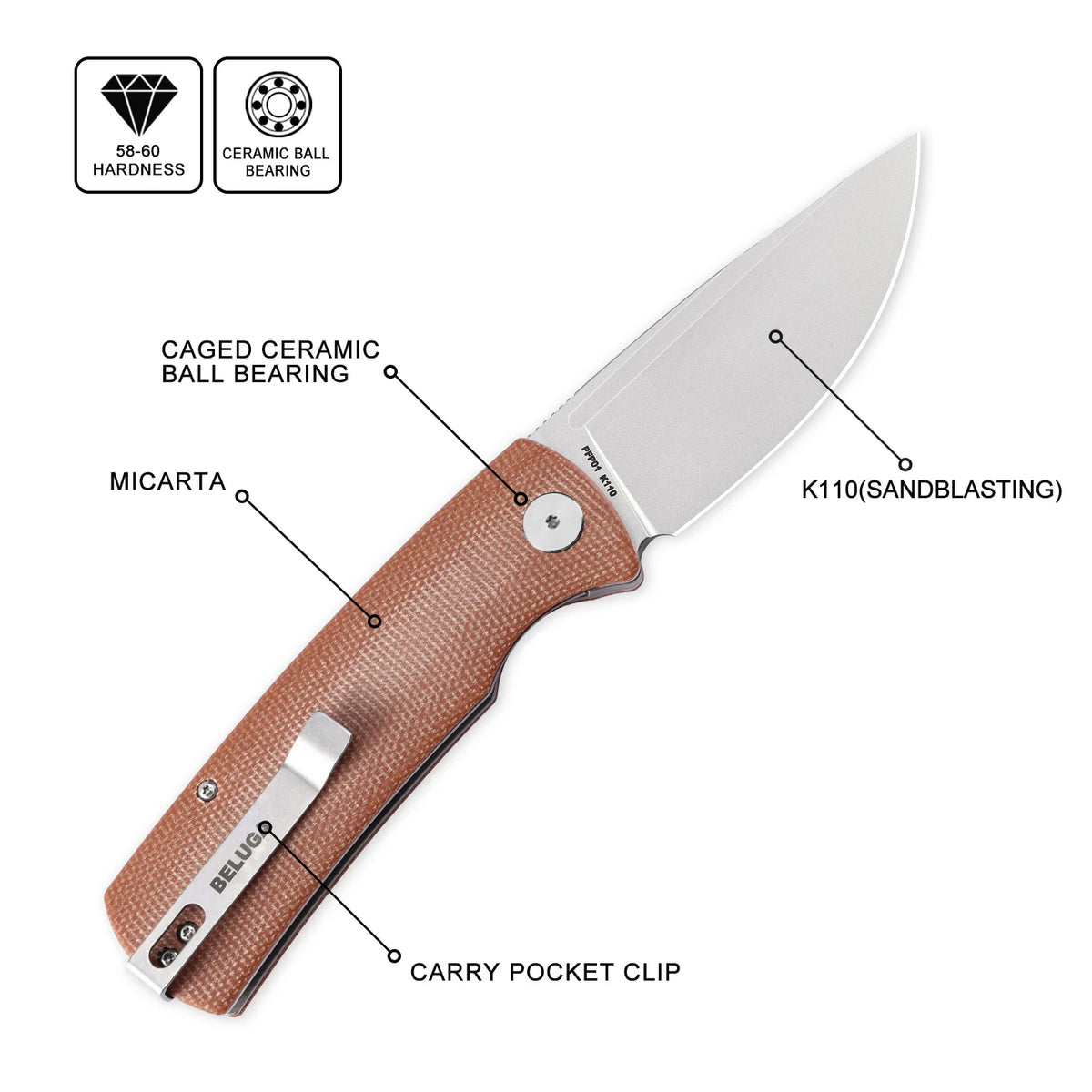 Petrified Fish Beluga PFP01 Lightweight Folding Knife EDC K110 G10 Handle Knife for Hunting Fishing Outdoor Camping Survival