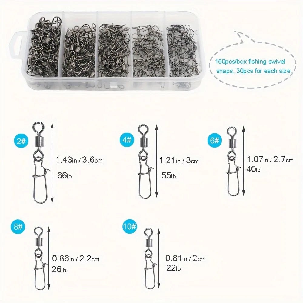 95/210 PCS Set Fishing Connector Gear Kit 2-10# Stainless Steel Pin Bearing Rolling Swivel Snap For Lure Hook Tackle Accessories