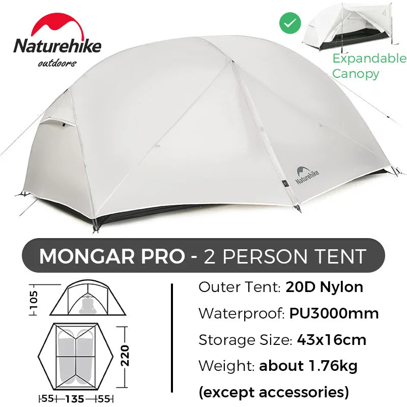 Naturehike Mongar UL/PRO 1 2 3 Person Tent Ultralight Waterproof Backpacking Tent Outdoor Portable Hiking Camping Sunshade