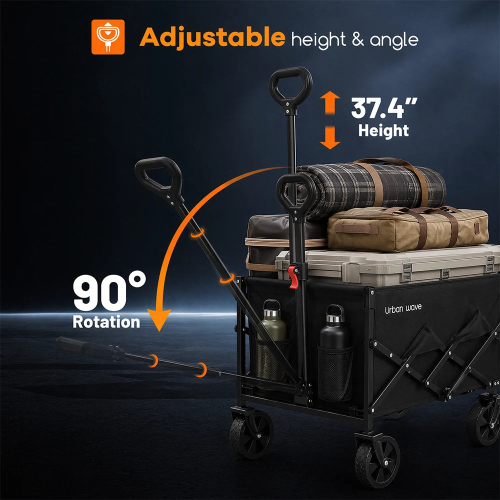 URBANWAVE Lightweight Collapsible Wagon, 450lbsCapacity, Quick-Fold Cart Lightweight foldable wagon cartwith steel frame, tool-free setup and auto-reboundhandle for shopping and camping.