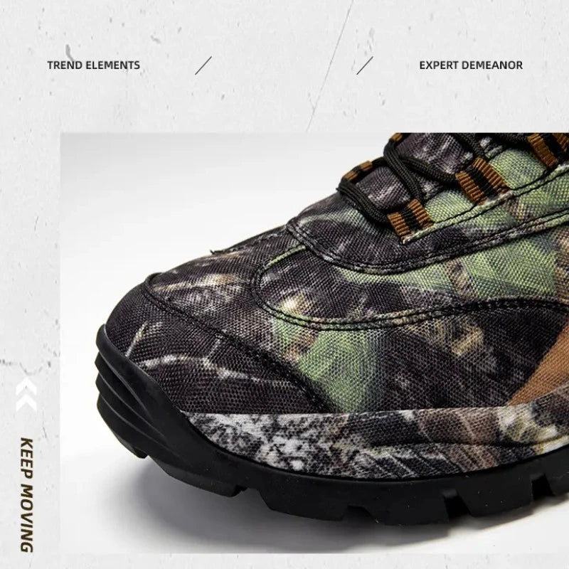 Men's High Top Camouflage Hunting Boots Breathable Sports Shoes Outdoor Hiking Wear-Resistant Waterproof Mountaineering Boots