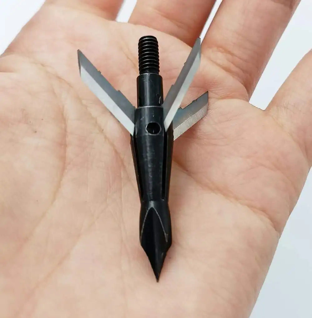 Archery Arrow Stainless Steel Solid Black Arrow Tips 100 Grain Hunting Broadheads for Outdoor Shooting