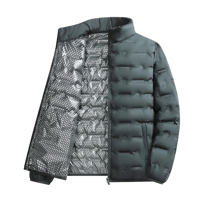 Solid Color Zipper Hiking Down Jackets for Men Casual Comfortable Warm Down Coats Fashion Stand Collar Parkas Winter Windproof