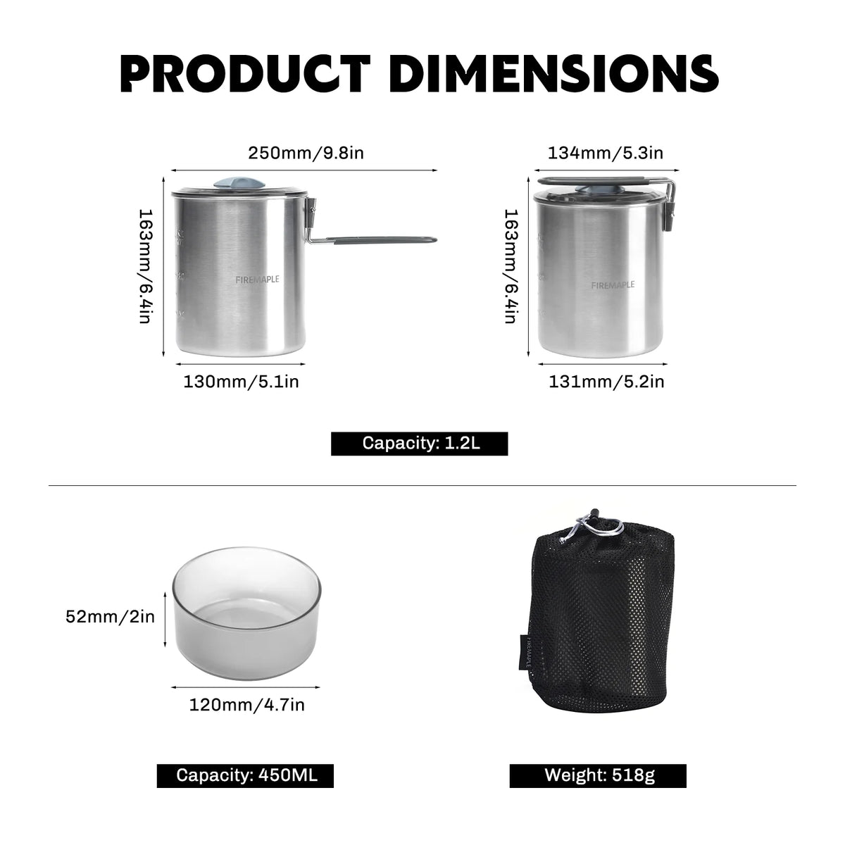 Fire-Maple Antarcti Duo Camping Cooking Set 1.6L Stainless Pot Hiking Picnic Cookware Dishes Tableware Utensil For Tourism