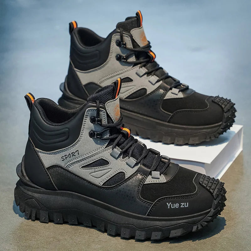 New Autumn High-Top Large-Size Sports Hiking Boots, Comfortable Thick-Soled Lightweight Casual Walking Shoes, Suitable for Daily Outdoor Activities, Walking, Traveling, Mountaineering, and Camping Gear for All Seasons