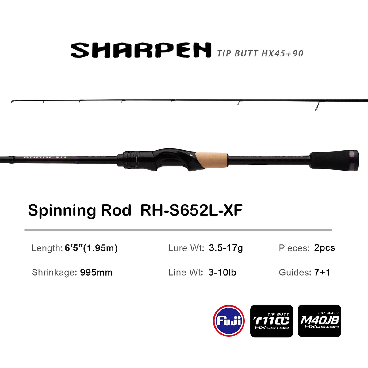 PURELURE SHARPEN Soft Lure Long Spinning and Casting XF/MF Action Rods FUJI Components Bass Pike Rod Fishing Rod Spinning Reel