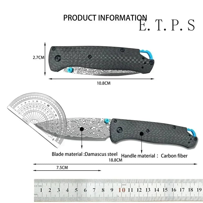 BM535 Carbon Fiber Handle Damascus Steel Blade Quick-opening Folding Knife Multifunction EDC Pocket Knife for Outdoor Wilderness