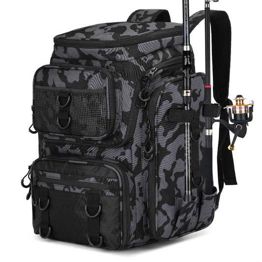 Outdoor Large Capacity Lure Fishing Multifunctional Fishing Gear Fishing Rod Storage Bag Camouflage Hiking and Hunting Backpack
