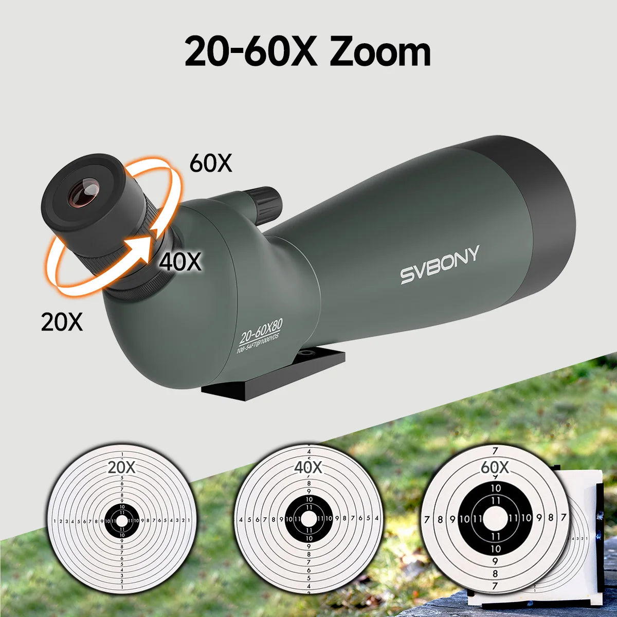 Svbony SV28A Spotting Scopes 20-60x80mm New Version Telescope with Tripod and Phone Adapter Suitable for Archery Target Shooting