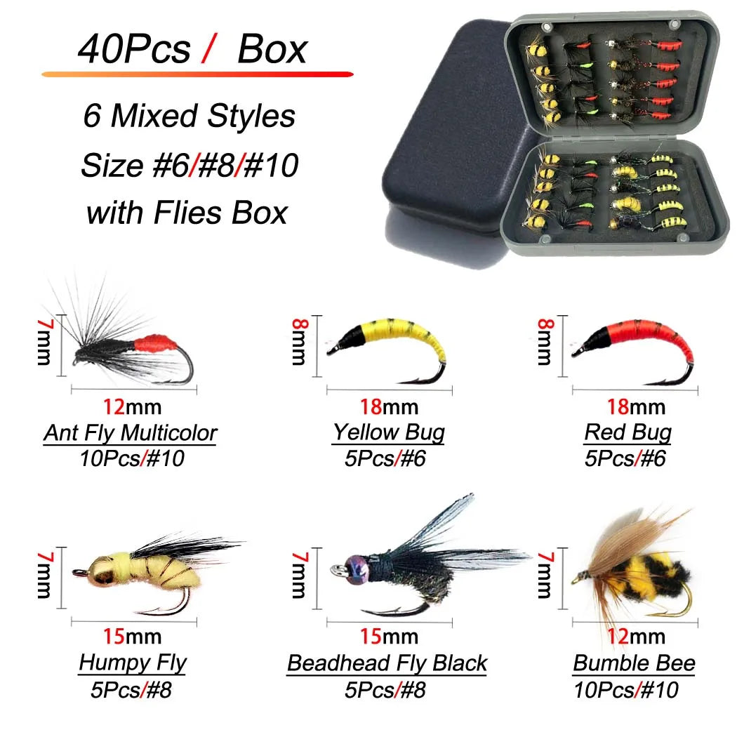 Fly Fishing Flies Kit Fly Assortment Trout Bass Fishing with Fly Box,24/30/40/54/84/102/114pcs with Dry/Wet Flies, Nymphs, Strea