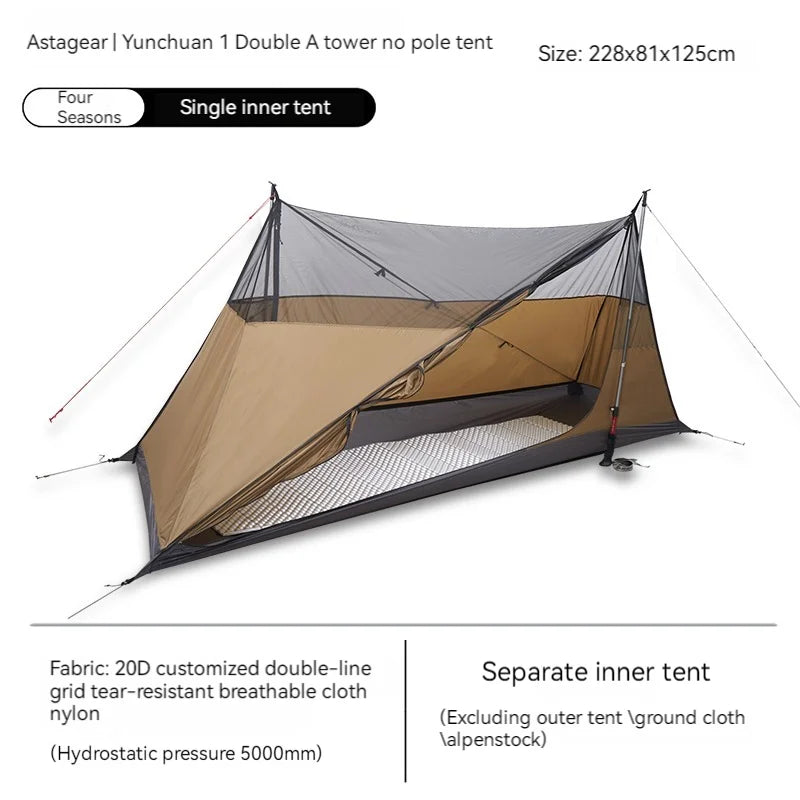 ASTA GEAR Yun Chuan double-sided silicon-coated double A pyramid 15D nylon rodless camping hiking outdoor ultralight tent