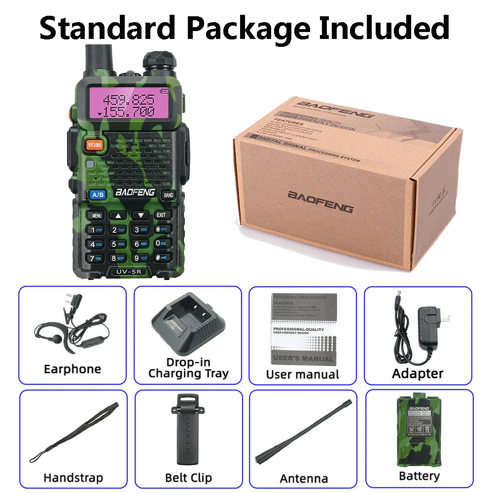 BaoFeng Green UV 5R Walkie Talkie VHF/UHF Long Range Radio For Camping Portable FM Radio Stations Transceiver Wireless Set