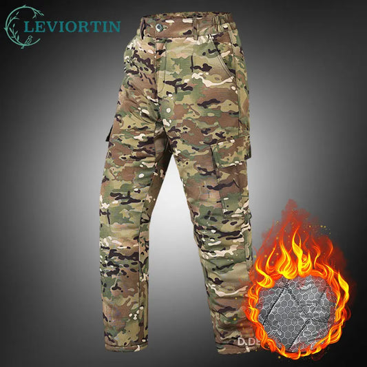 Winter Camouflage Cargo Pants Men Warm Cold-Resistant Outdoor Tactical Pants Workwear Anti-Scratch Wear-Resistant Work Trousers