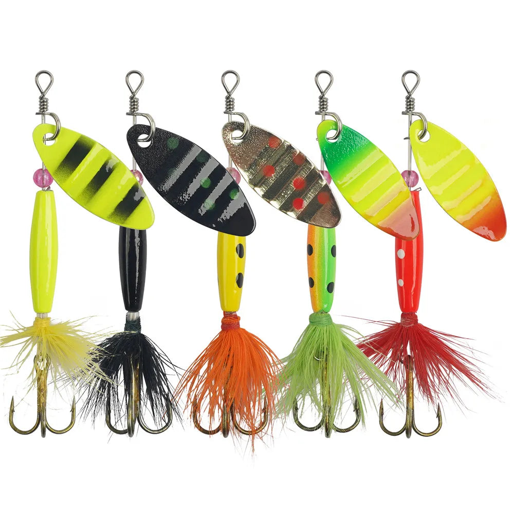 5/10Pcs Spinner bait Fishing Lures Spinnerbaits Spoon Lures  Feather Tail treble hooks Metal Spinner Lure for Bass Trout Salmon