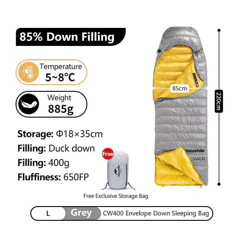 Naturehike CW400 CW700 Sleeping Bag Lightweight Duck Down Winter Thick Warm Ultralight Outdoor Hiking Camping Travel Equipment