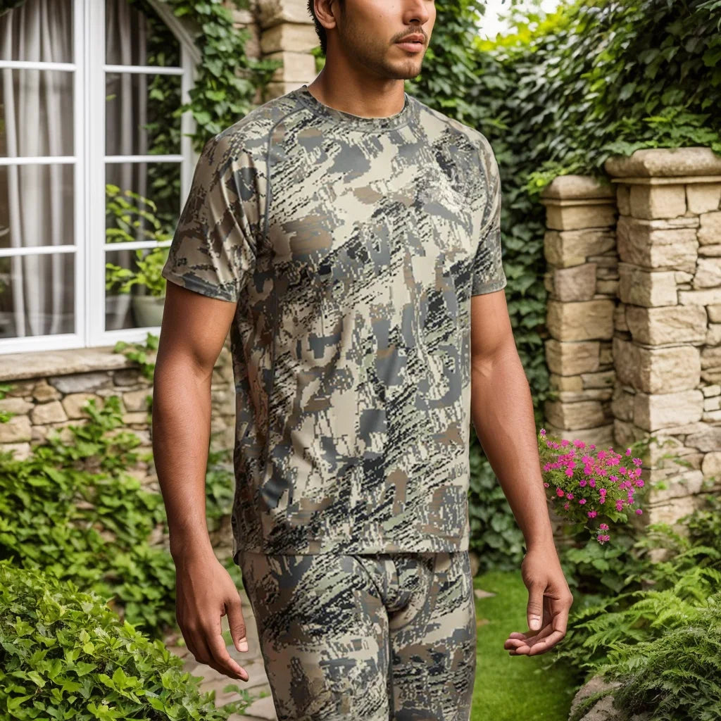 Ainfad Men's Quick-Drying Printed Camouflage T-Shirt Short Sleeve Summer Hunting Wear Outdoor Camo Tee