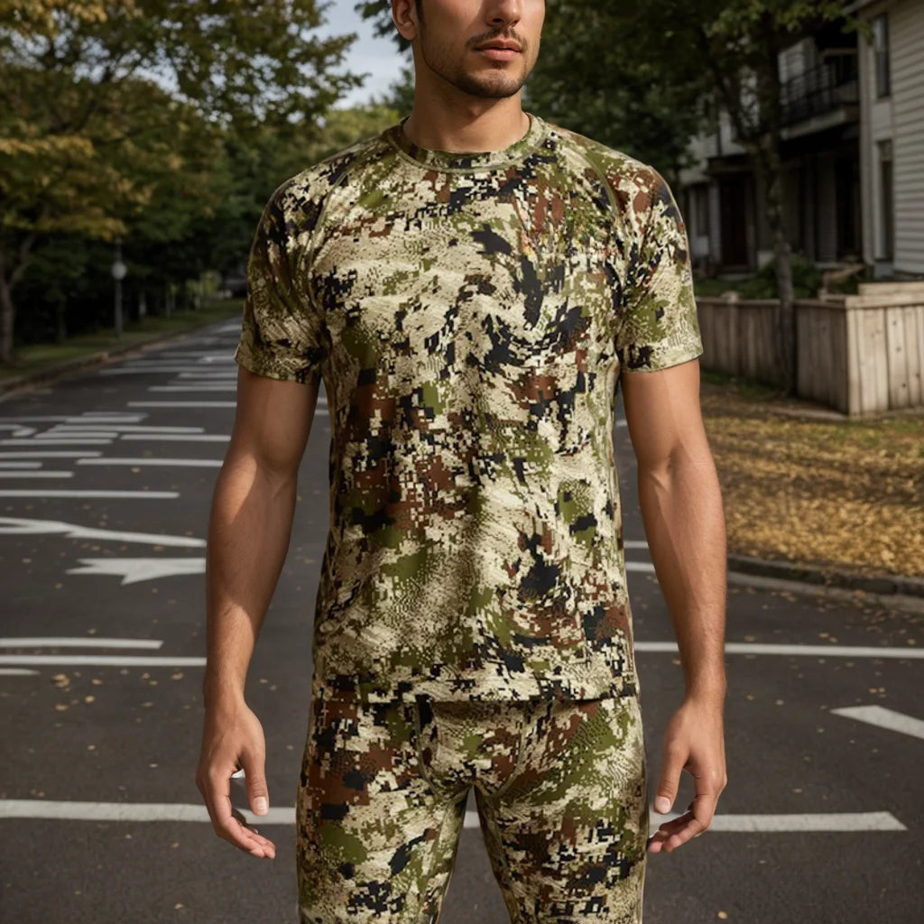 Men's Camo Printed Antibacterial Quick-Drying Short Sleeve T-Shirt for Summer Hunting Outdoor Wear