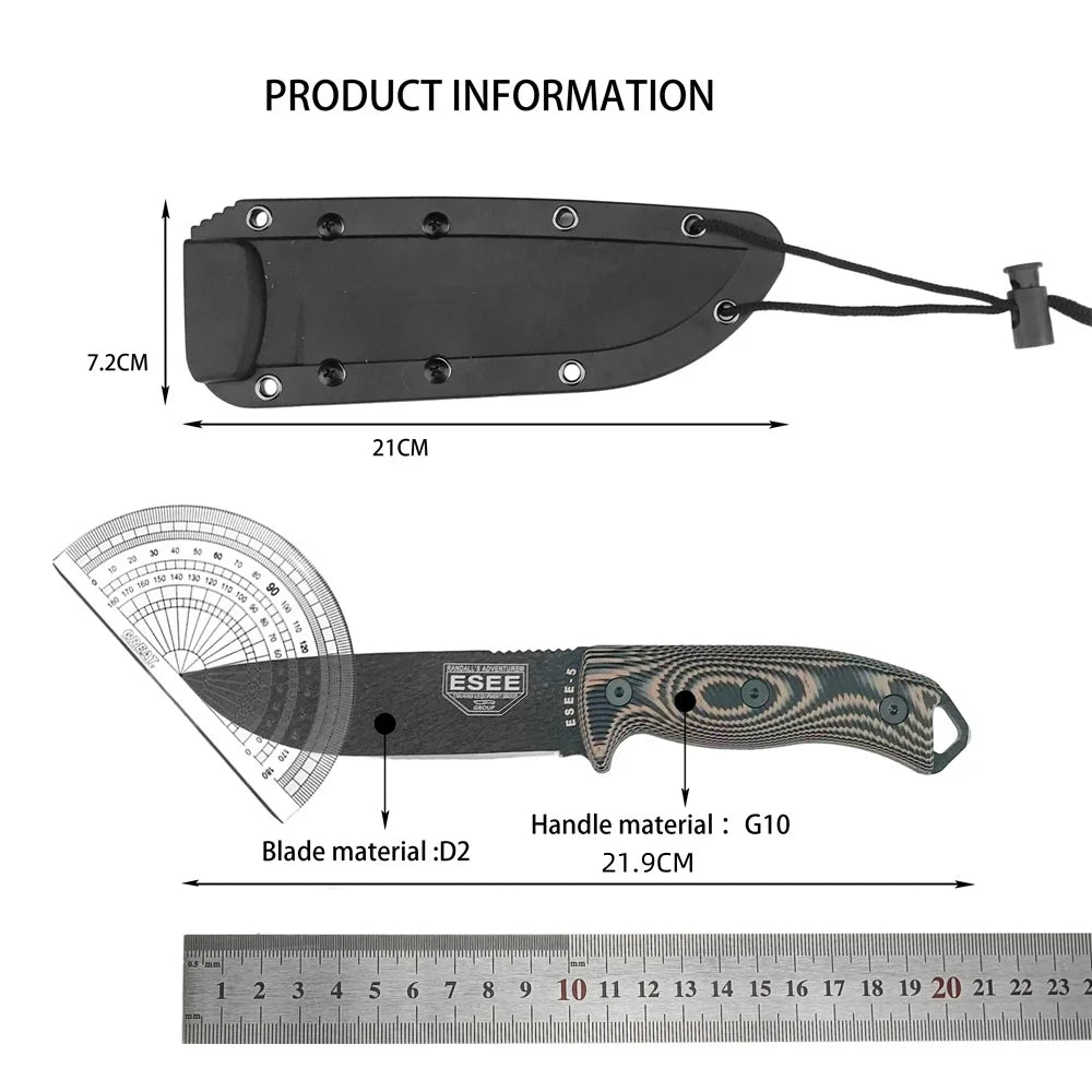 NEW ESEE-5 Fixed Blade Knife D2 Blade G10 Handle High Quality Outdoor EDC Camping Hiking Hunting Survival Tools Pocket Knife
