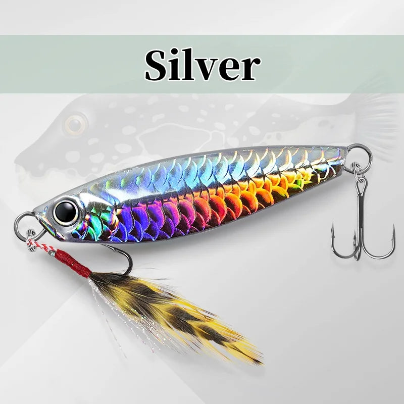 Metal Saltwater Fishing Lures Vertical Slow Pitch Fishing Hooks Fishing Jigging Spoon with Assist Hooks Artificial Bait Tackle