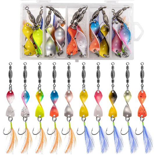 5/10pcs Fishing Metal Spinners Lures with Feather Hook 3g Spinnerbaits Wobbler Jigging Spoon Lures Spinning Twisted Blades Bass