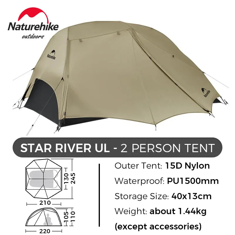 Naturehike Star River 2 Person Backpacking Tent Double Layer Ultralight Camping Hiking Tent Outdoor Travel Beach Tent with Mat