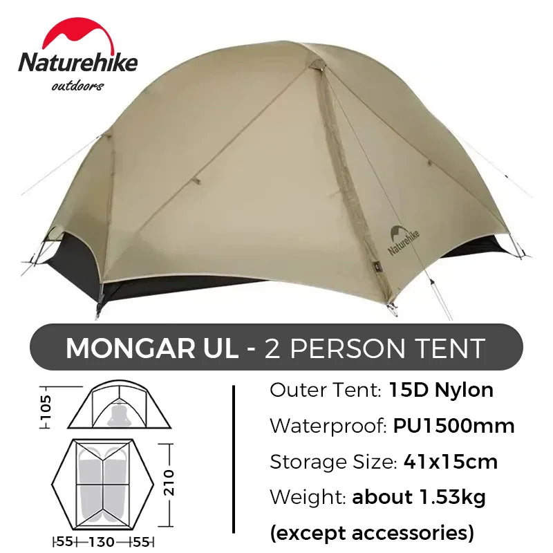 Naturehike Mongar UL/PRO 1 2 3 Person Tent Ultralight Waterproof Backpacking Tent Outdoor Portable Hiking Camping Sunshade