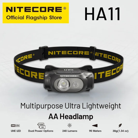 NITECORE HA11 2024 AA Headlamp 240 Lumens 38g for Night Running Camping Fishing Compatible Alkaline AA Batteries 14500 Battery