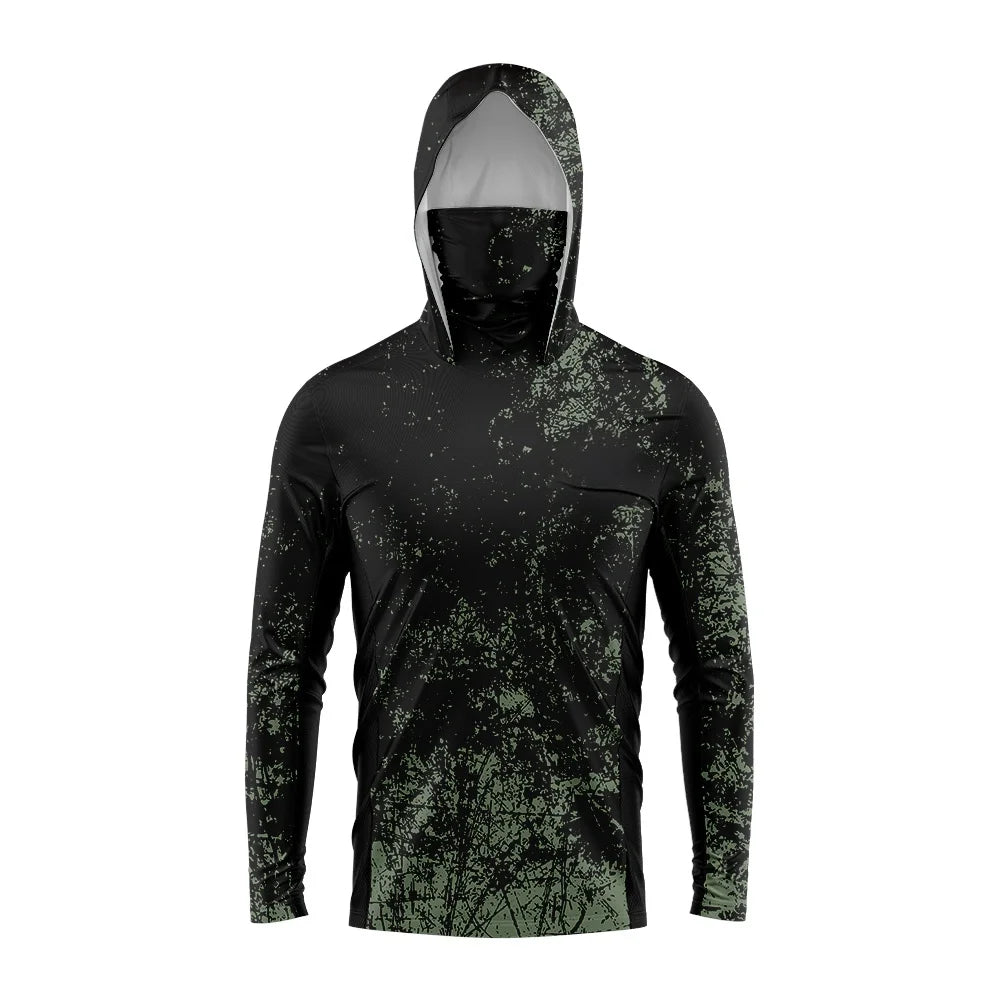 MALFC Hood Fishing Shirt Fishing Apparel Men Long Sleeve Fishing T Shirt UV Protection