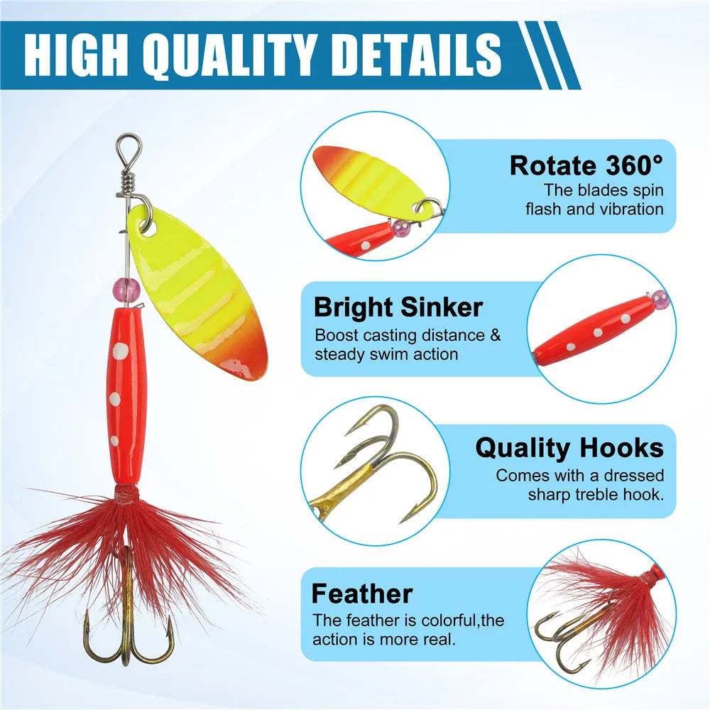 10Pcs Spinner bait Spoon Fishing Lures Spinnerbaits  Bass Salmon Pike Trout Metal Spinner Lure Kit Saltwater Artificial Bait