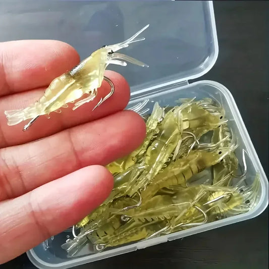 10pcs/Lot Goture Shrimp Lures Soft Shrimp Fishing Lures for Freshwater Saltwater Luminous Shrimp Bait Set with Sharp Hook Bead