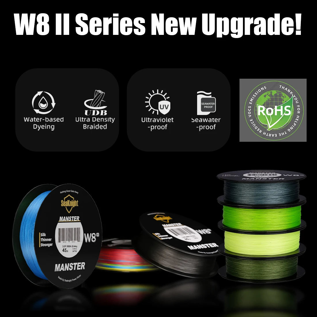 SeaKnight Brand W8 II Series Fishing Line 8 Strands 500m 300m Anti-UV Anti-Saltwater Coating, Multifilament PE Line Braided Wire