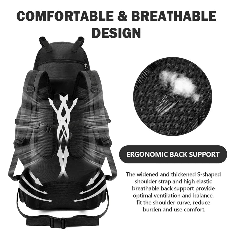 90L Waterproof Hiking Backpack Camping Rucksack Large Capacity Travel Outdoor Sports Bag for Trekking Backpacking Adventure Gear