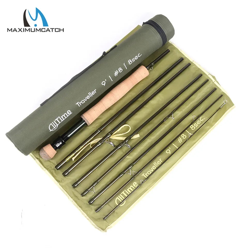 MAXIMUMCATCH 9ft 5-8WT 8-Piece AllTime Travel Fly Rod Ultra-Compact 30T Carbon Fiber MOD Fast Action Freshwater Fly Fishing Rod