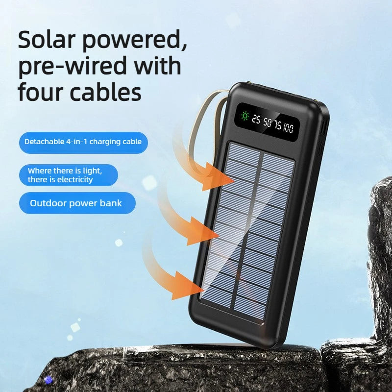 50000mah Outdoor Solar Power Bank Portable Charging Station Power Banks Original 10000/20000mAh Built‑in Cable
