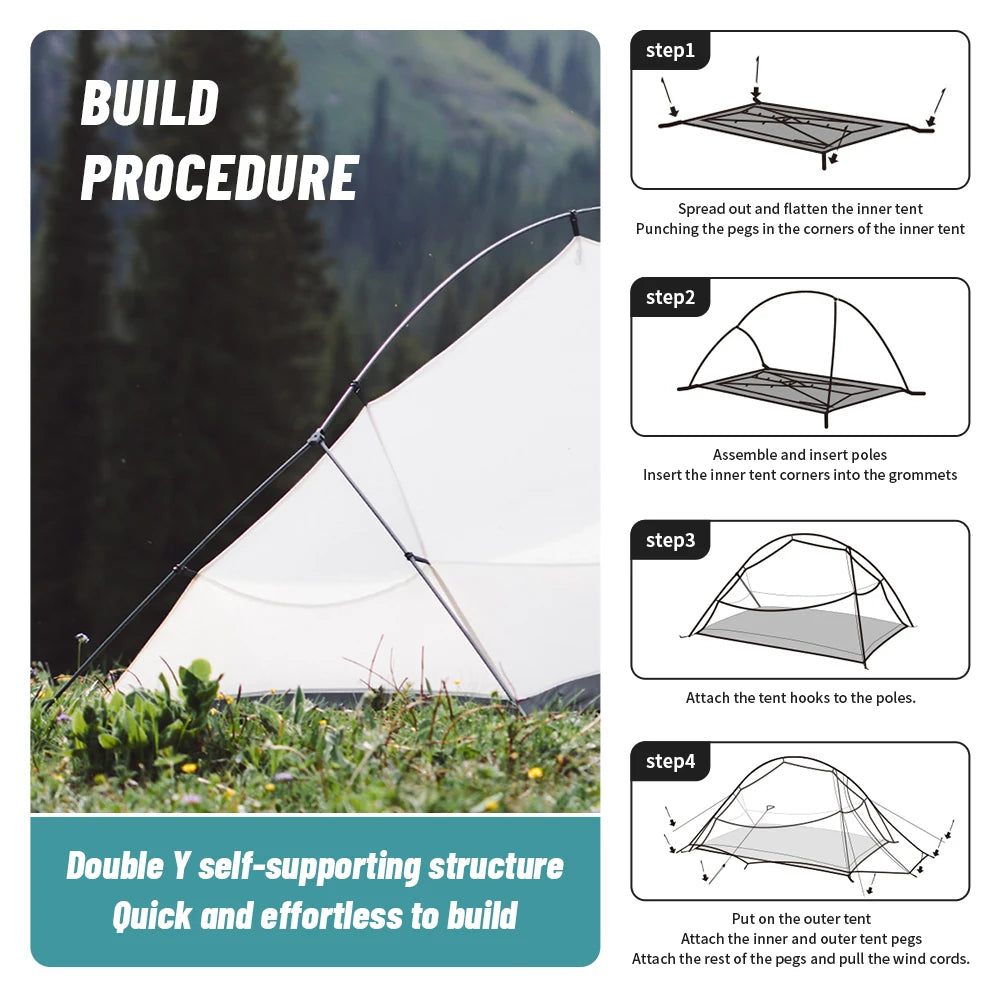 Naturehike Cloud Up UL Camping Tent Ultralight 15D Quick Bulid Beach Tents Outdoor Waterproof Two Person Large Hiking Tent