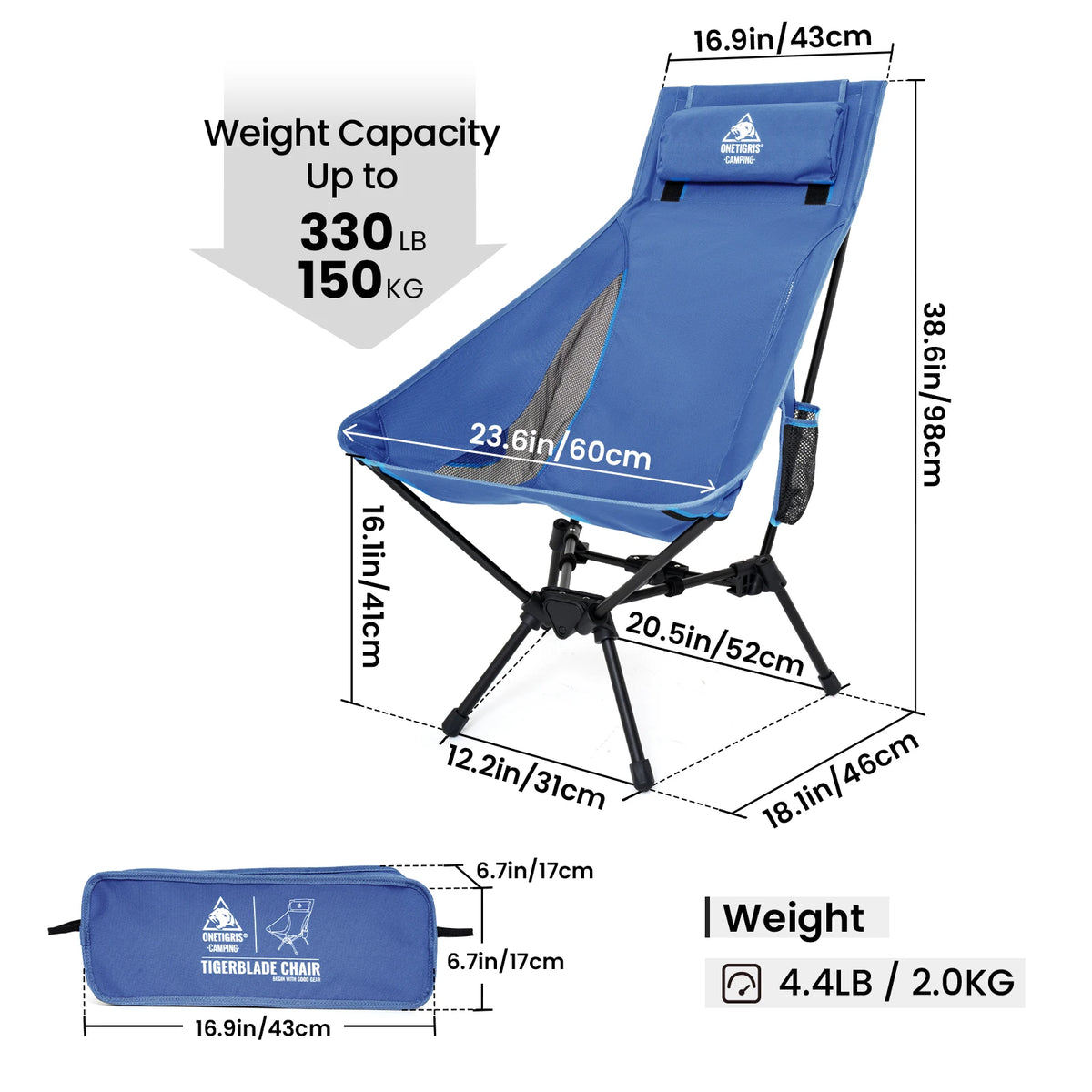 OneTigris Tigerblade Camping Chair High Backrest Relaxing Foldable Chair for Trekking Travel Fishing Beach Garden Longue Chair