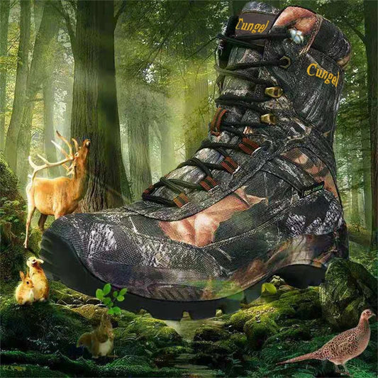 Men's High Top Camouflage Hunting Boots Breathable Outdoor Hiking Wear-Resistant Waterproof Mountaineering Boots Tactical Shoes