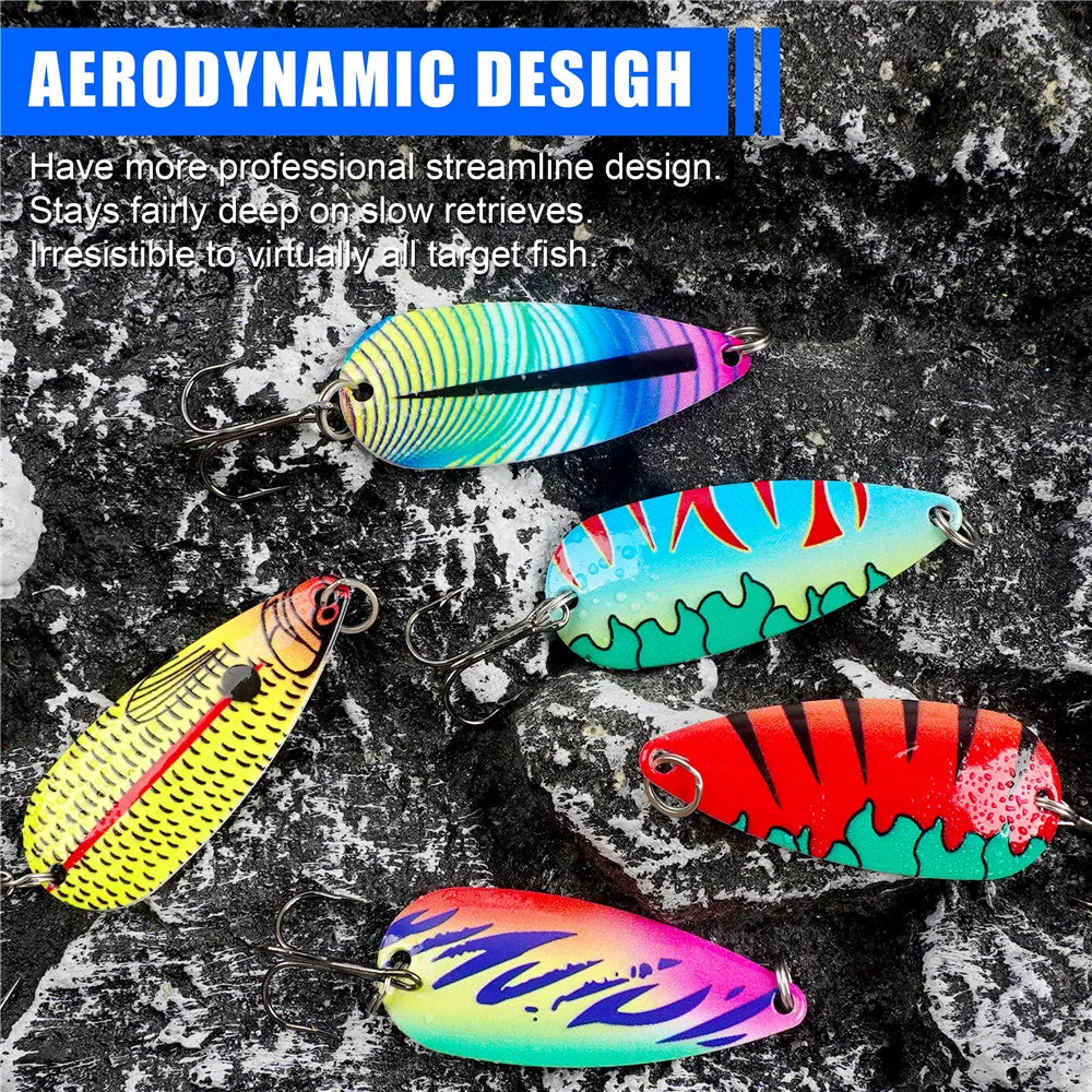 5pcs Spoon Fishing lures Trolling spoon metal jig Spinner bait Casting Lure for Bass Salmon Grouper Jigging Lure with Tackle Box