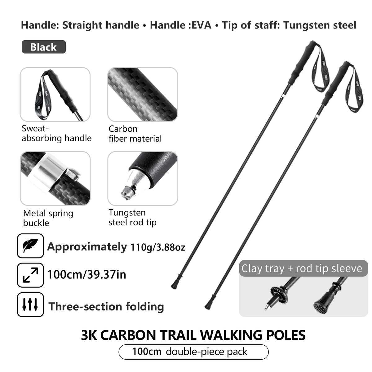 BISINNA 2pcs Ultralight Trekking Poles Folding Walking Sticks Carbon Fiber Hiking Poles Portable Trail Runing Canes