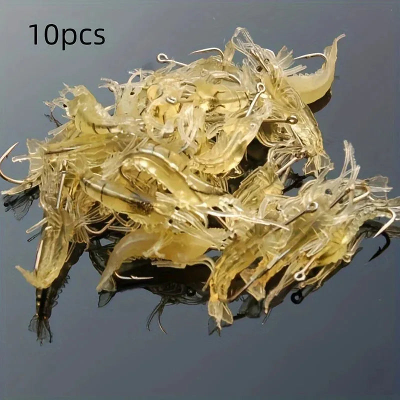 10pcs/Lot Goture Shrimp Lures Soft Shrimp Fishing Lures for Freshwater Saltwater Luminous Shrimp Bait Set with Sharp Hook Bead