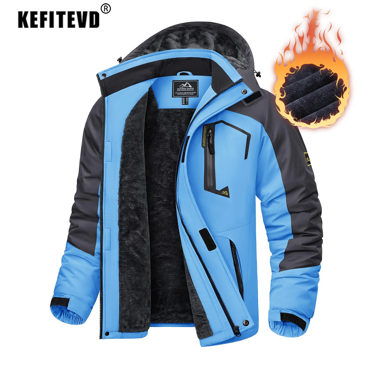KEFITEVD Winter Ski Jacket Men's Warm Fleece Lined Jackets Water Resistant Heavyweight Coats Outdoor Hiking Camping Windbreaker