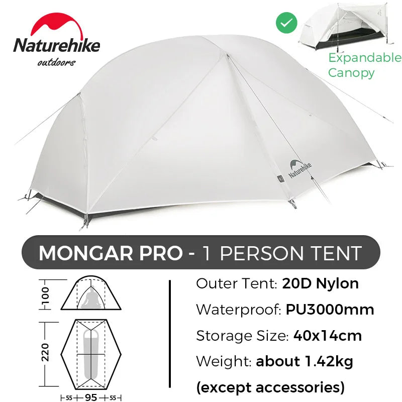 Naturehike Mongar UL/PRO 1 2 3 Person Tent Ultralight Waterproof Backpacking Tent Outdoor Portable Hiking Camping Sunshade