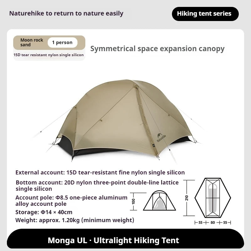 Naturehike 2025 Mongar UL Tent 15D 20D Nylon 1-2 People Waterproof Ultralight Backpacking Camping Hiking Travel Survival Tent